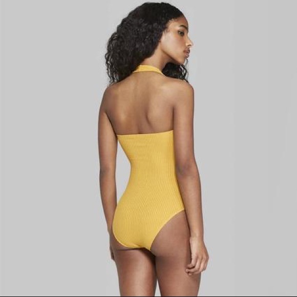 ❗️SOLD❗️ NWT Golden Yellow Ribbed Halter Bodysuit - Picture 2 of 11